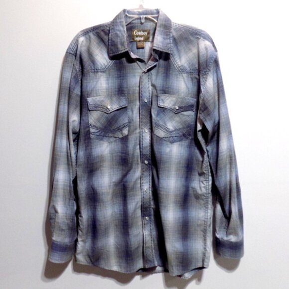 Cowboy Legend Other - Cowboy Legend Men’s Western Gray Plaid Long Sleeve Pearl Snap Shirt – Size: L